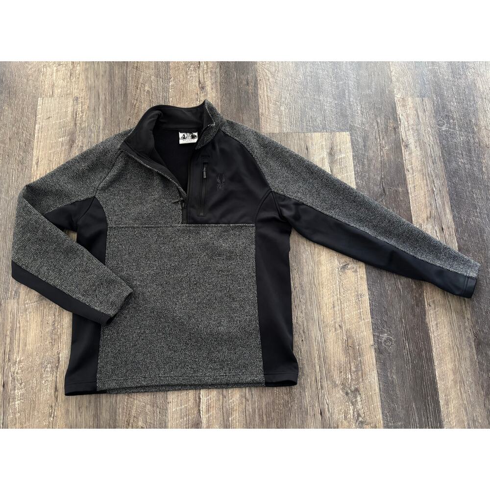 Spyder Mens Quarter‎ Zip Pullover Sweater Gray Black Hybrid Fleece 1619902 Large